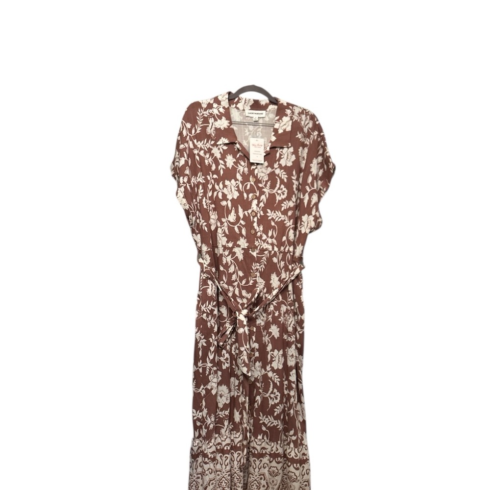Lucky Brand Brown and Cream Floral Maxi Dress